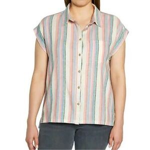 Orvis Women’s Linen Blend Button Down Top XL (14/16) Striped Sleeveless Casual